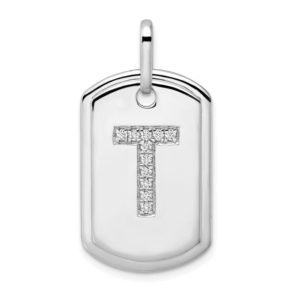 14K White Gold  Diamond Initial T Dog Tag Charm (PM9842T-013-WA)