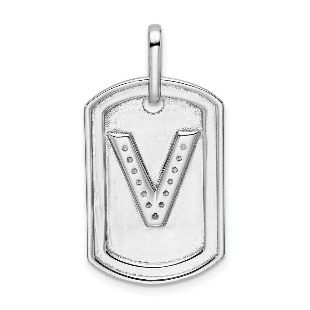 14K White Gold  Diamond Initial V Dog Tag Charm (PM9842V-016-WA)