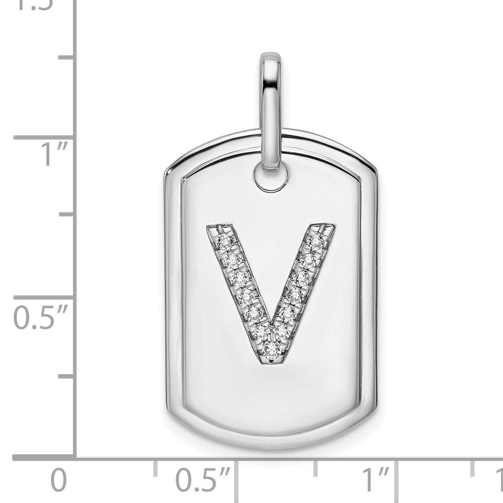 14K White Gold  Diamond Initial V Dog Tag Charm (PM9842V-016-WA)