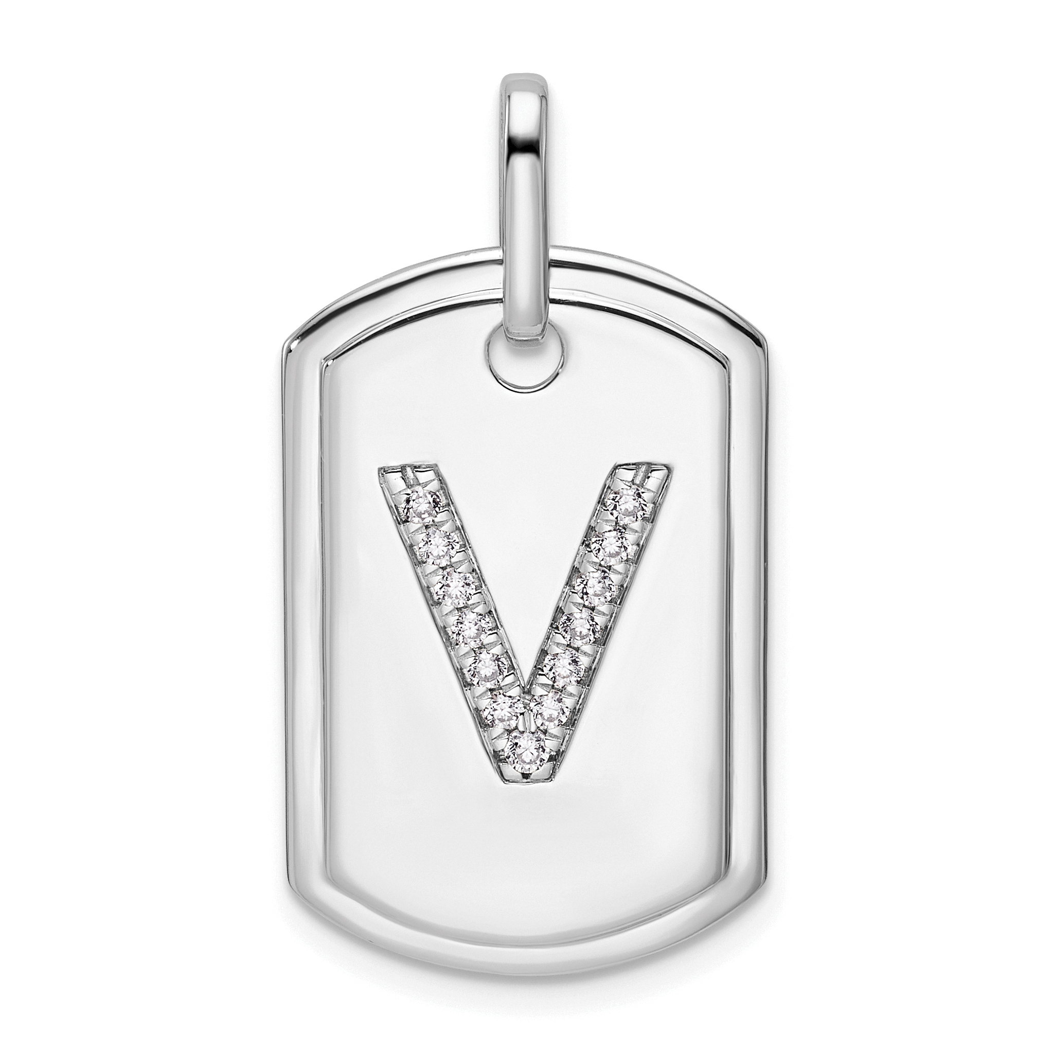 14K White Gold  Diamond Initial V Dog Tag Charm (PM9842V-016-WA)