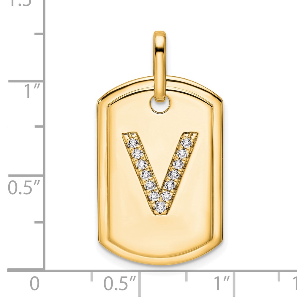 14K Diamond Initial V Dog Tag Charm (PM9842V-016-YA)