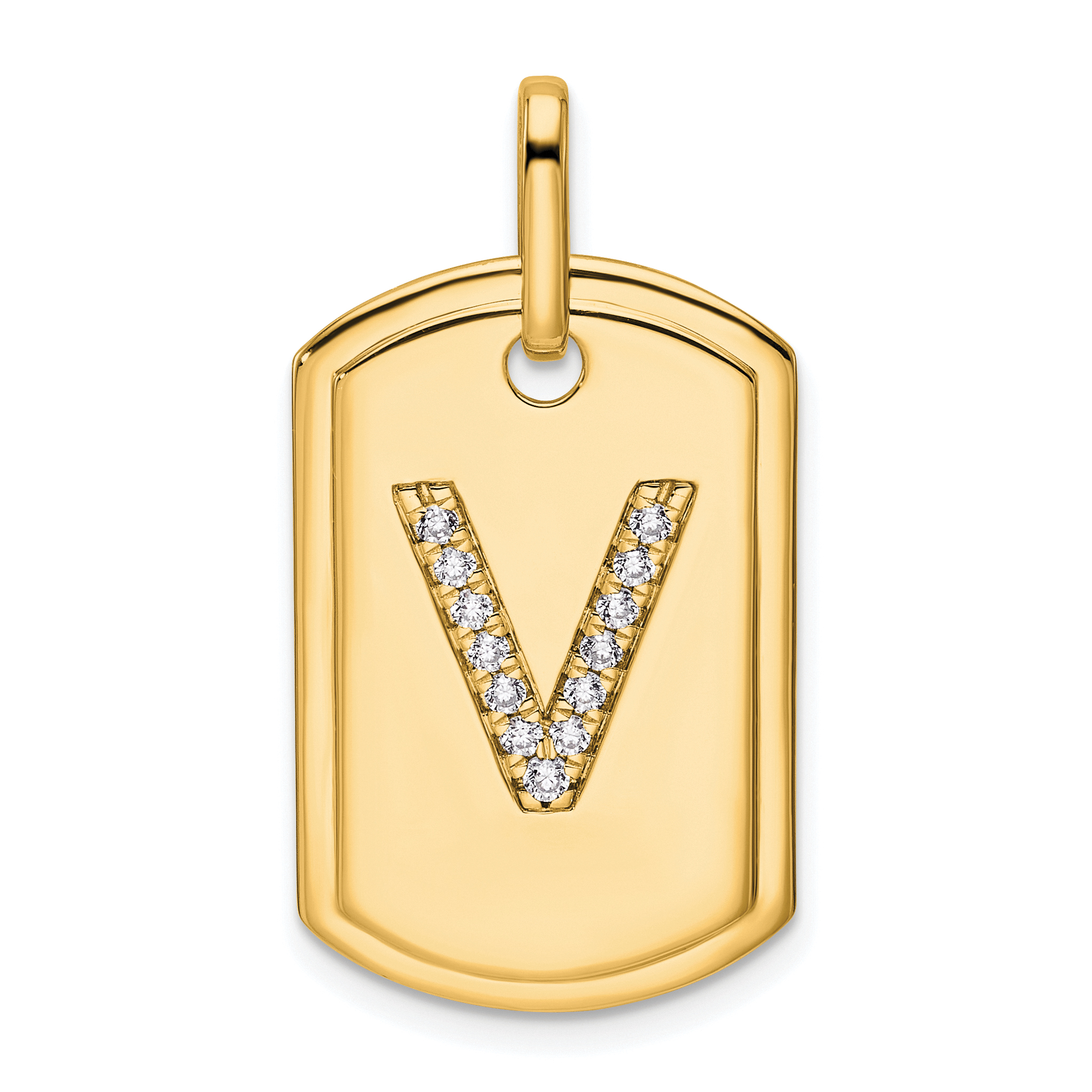14K Diamond Initial V Dog Tag Charm (PM9842V-016-YA)
