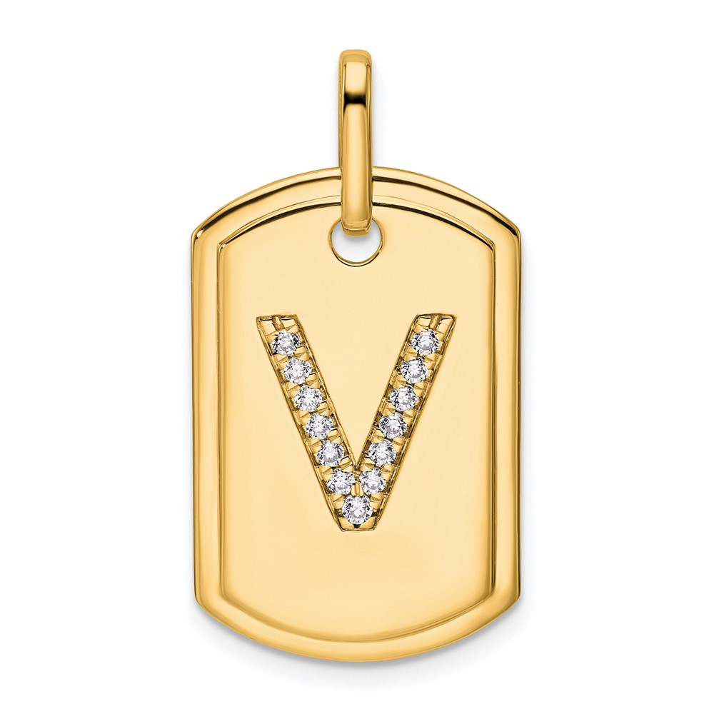14K Diamond Initial V Dog Tag Charm (PM9842V-016-YA)