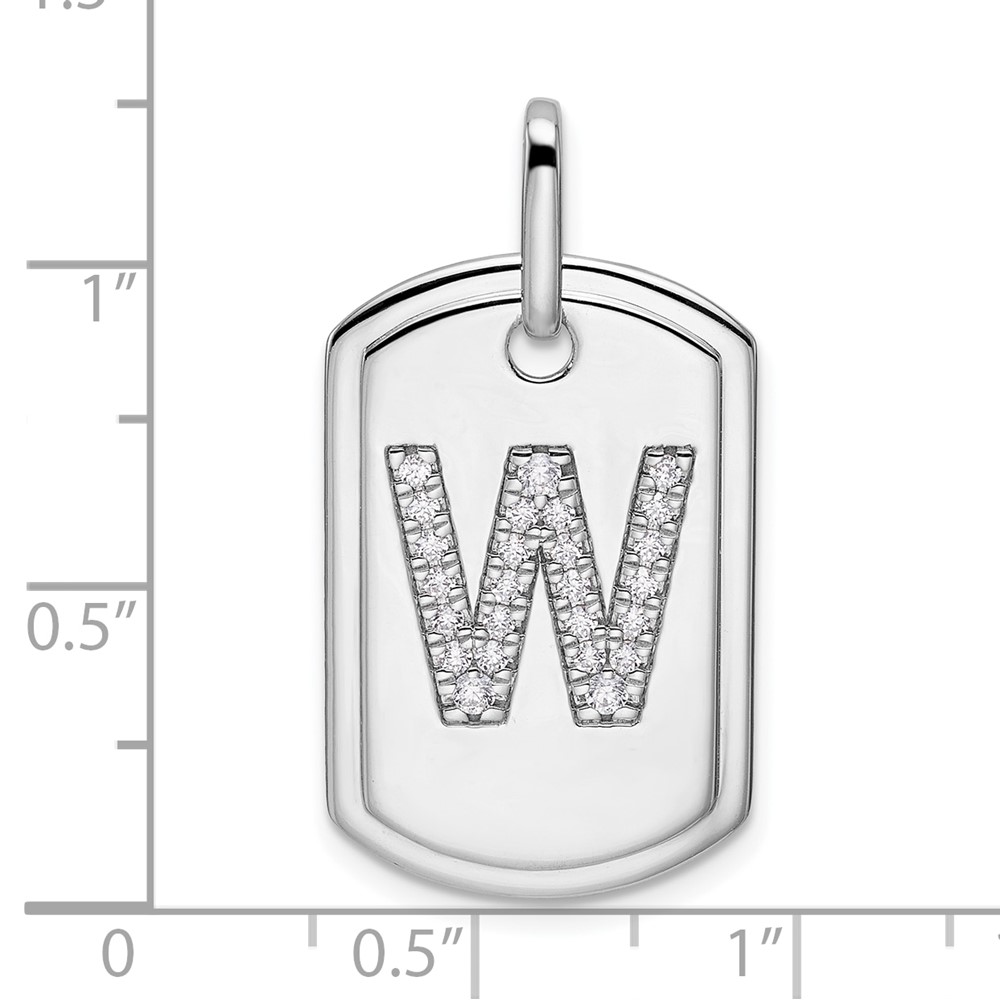 14K White Gold  Diamond Initial W Dog Tag Charm (PM9842W-020-WA)