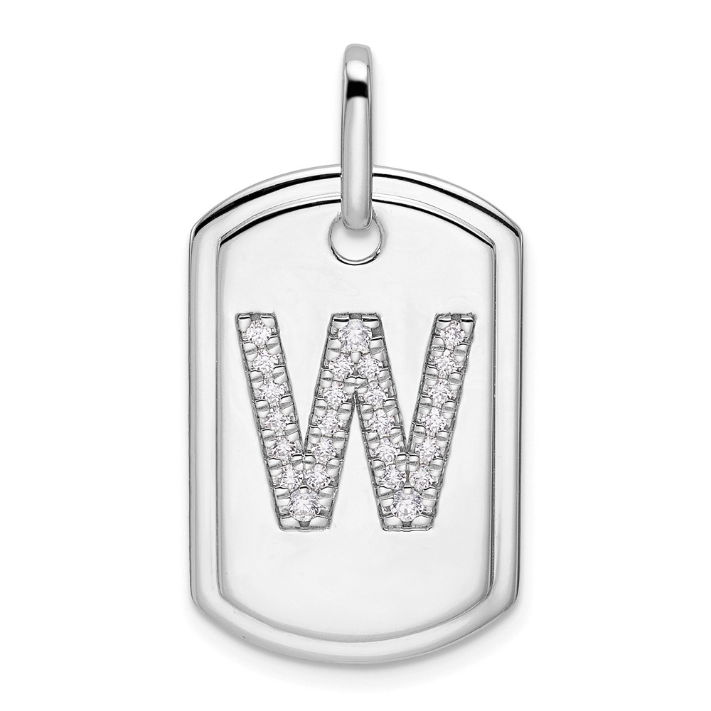 14K White Gold  Diamond Initial W Dog Tag Charm (PM9842W-020-WA)
