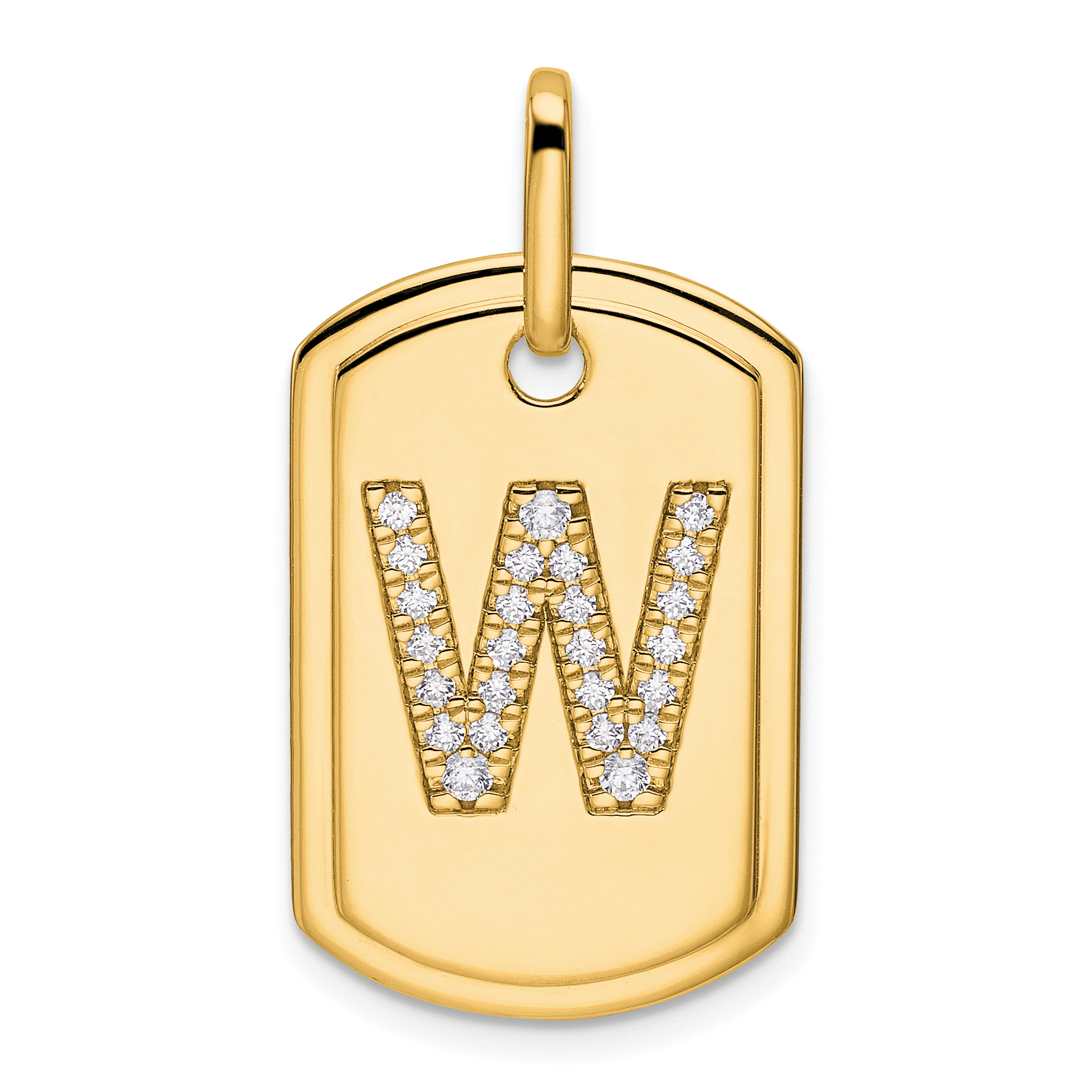14K Diamond Initial W Dog Tag Charm (PM9842W-020-YA)