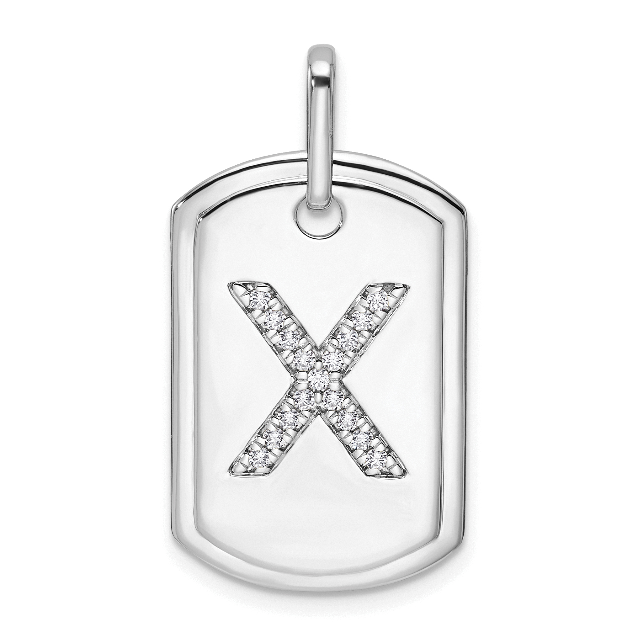 14K White Gold  Diamond Initial X Dog Tag Charm (PM9842X-018-WA)