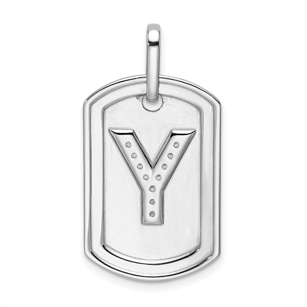 14K White Gold  Diamond Initial Y Dog Tag Charm (PM9842Y-014-WA)