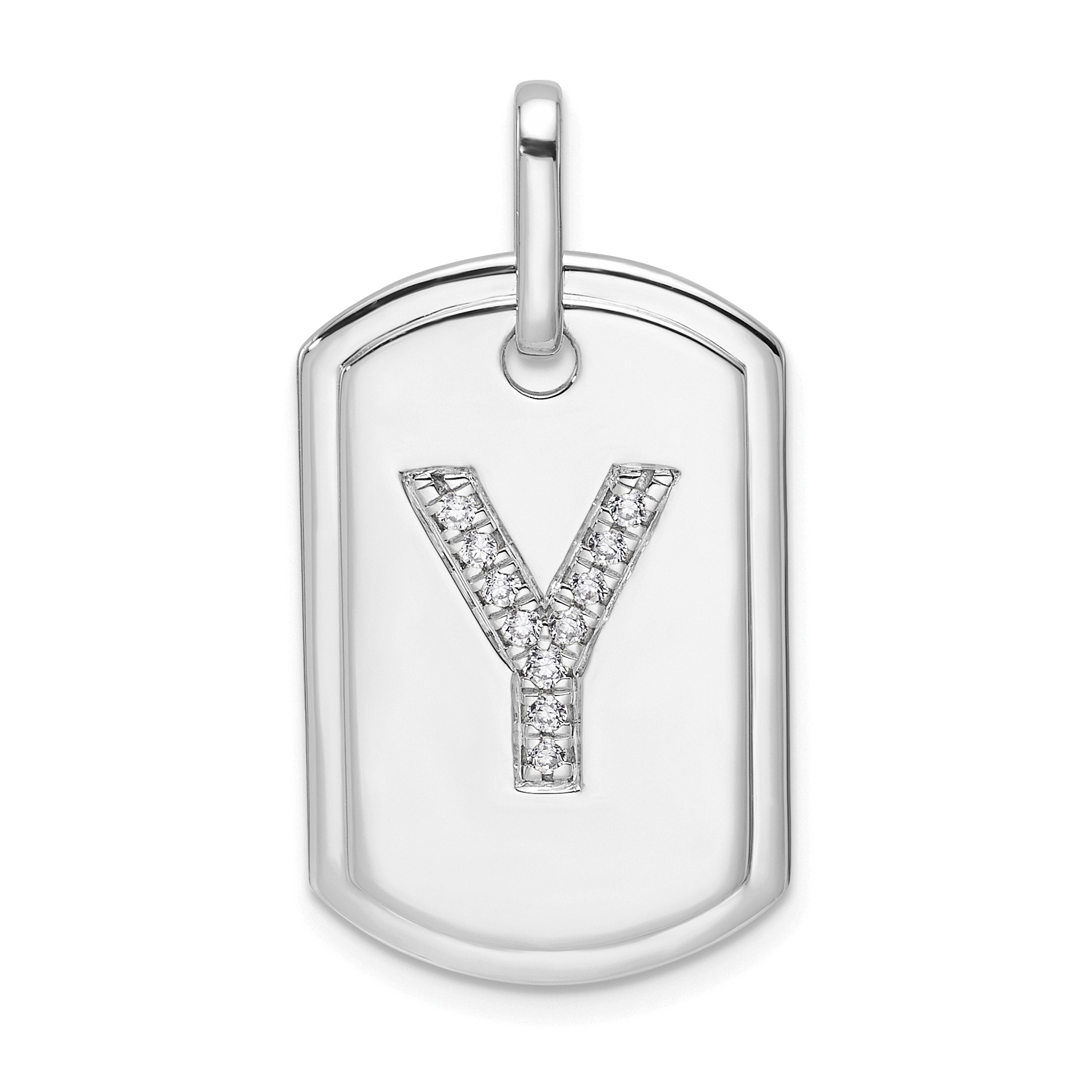 14K White Gold  Diamond Initial Y Dog Tag Charm (PM9842Y-014-WA)