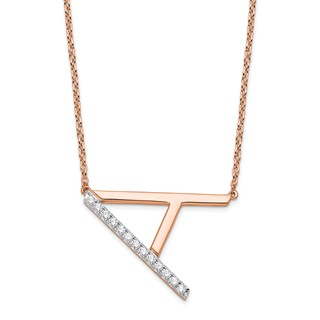 14K Rose Sideways Diamond Initial A Necklace