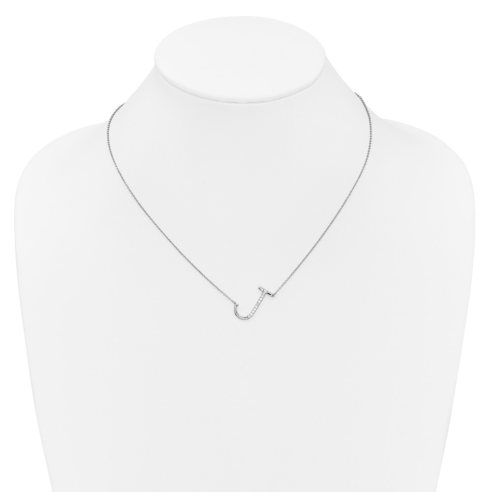 14K White Gold Sideways Diamond Initial J Necklace (PM9844J-013-WA)