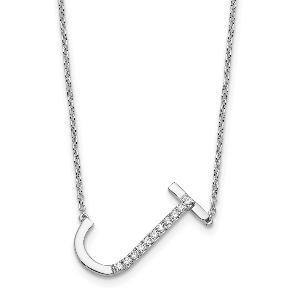 14K White Gold Sideways Diamond Initial J Necklace (PM9844J-013-WA)