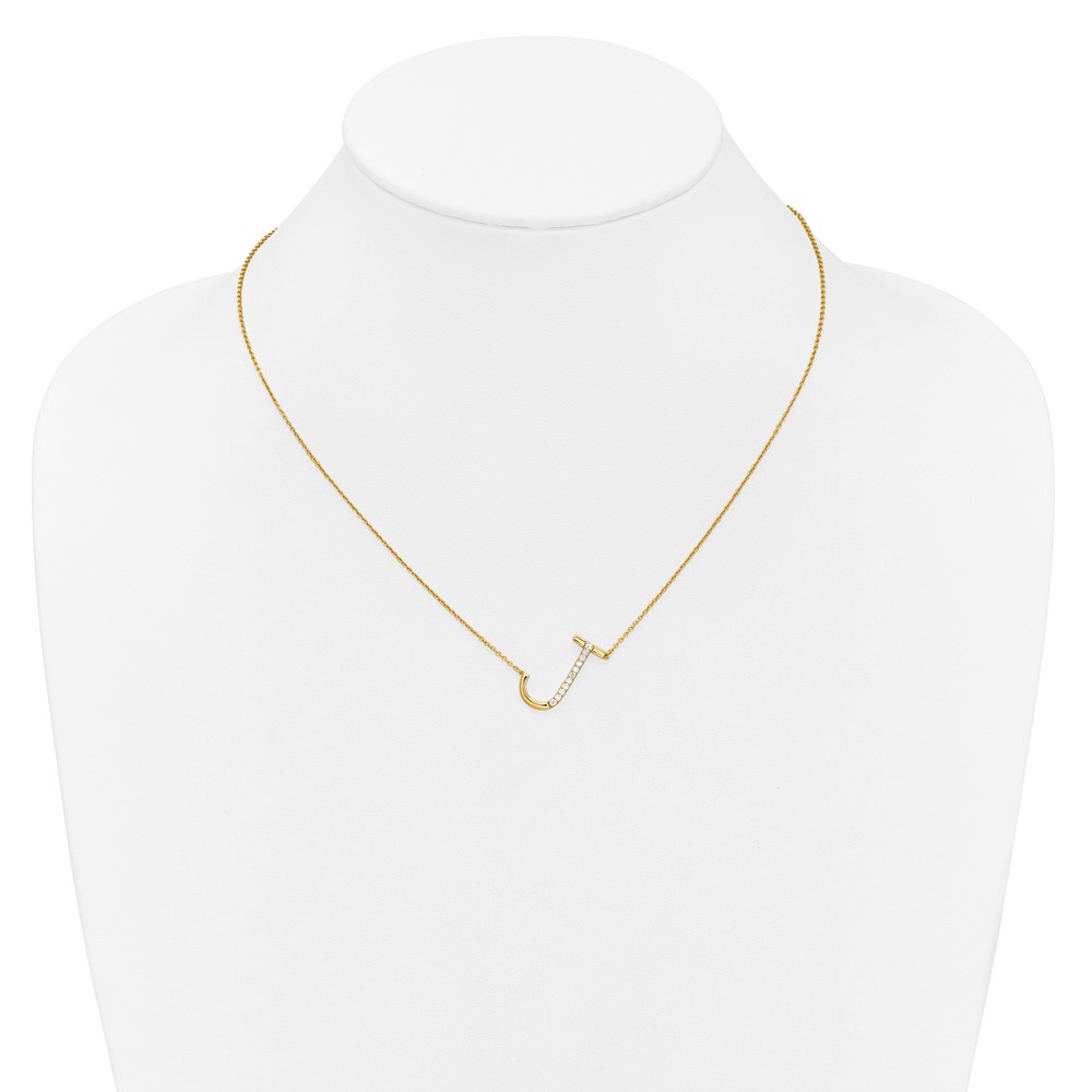 14K Sideways Diamond Initial J Necklace (PM9844J-013-YA)