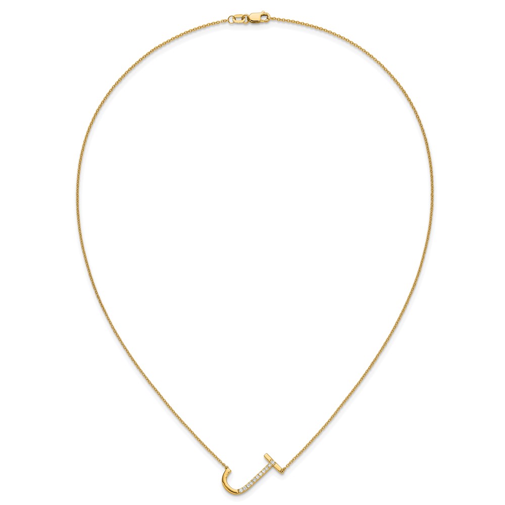 14K Sideways Diamond Initial J Necklace (PM9844J-013-YA)