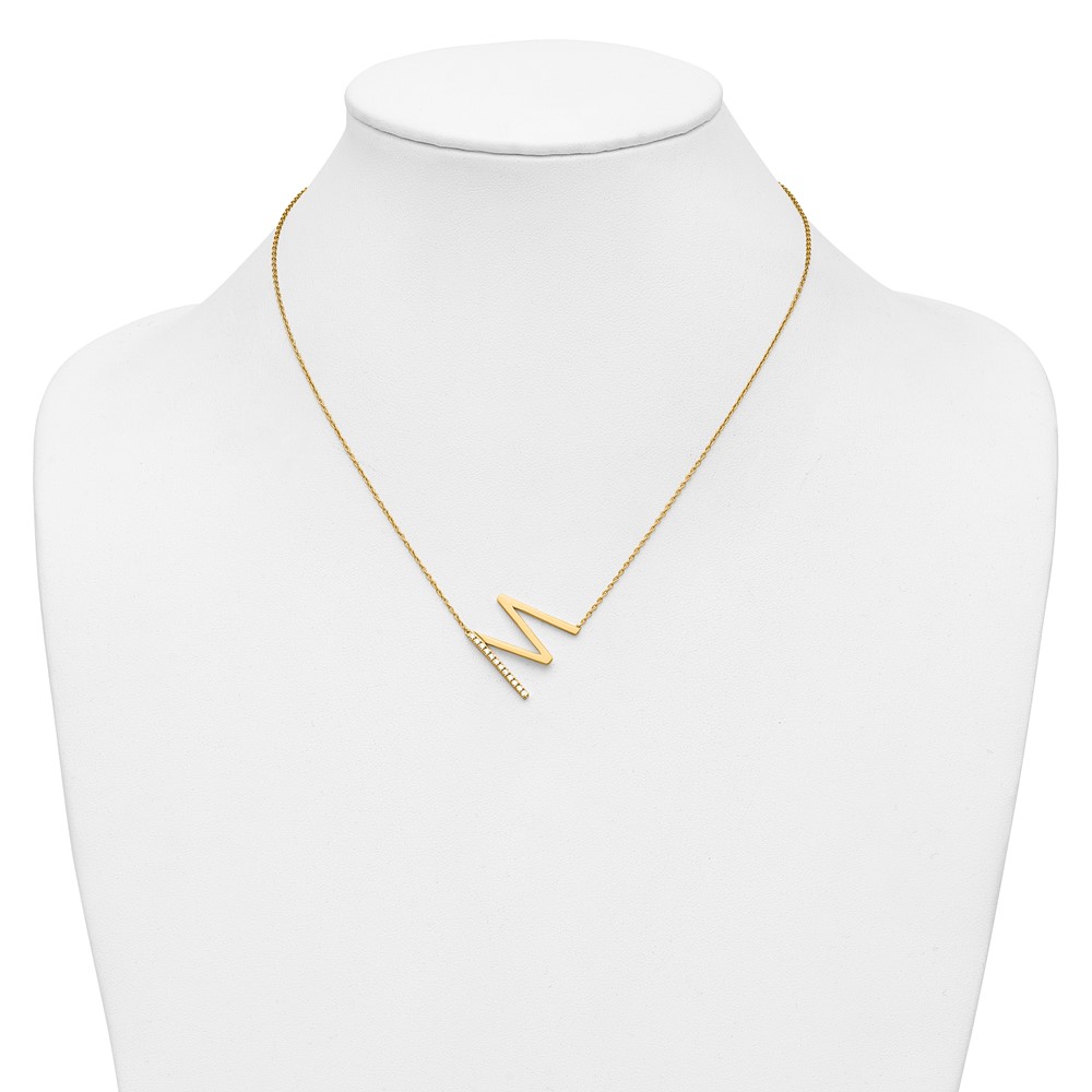 14K Sideways Diamond Initial M Necklace (PM9844M-014-YA)