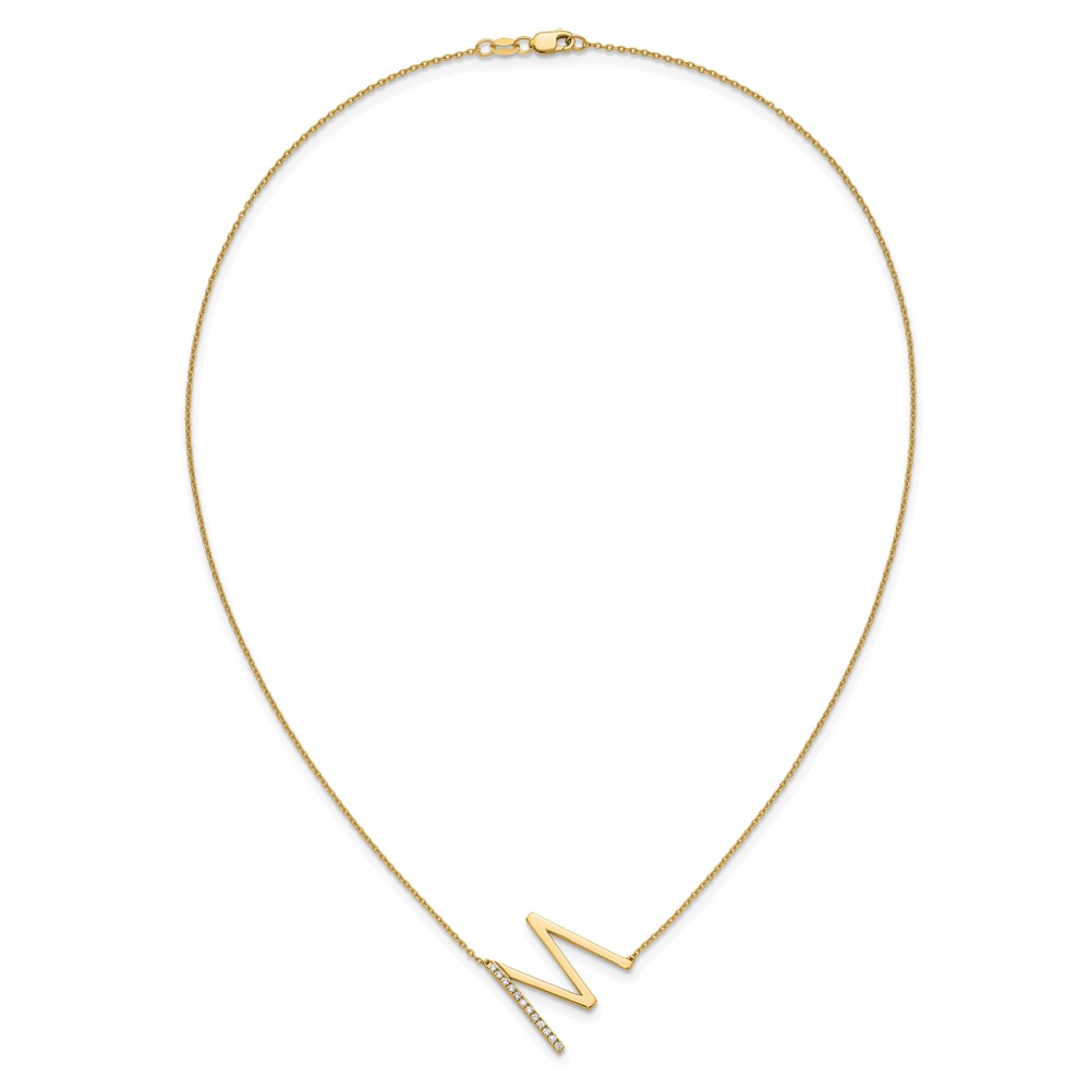 14K Sideways Diamond Initial M Necklace (PM9844M-014-YA)