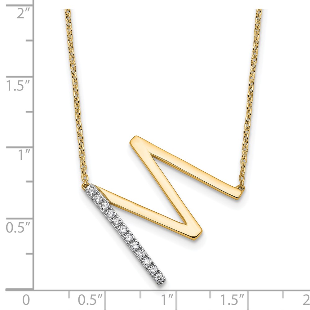 14K Sideways Diamond Initial M Necklace (PM9844M-014-YA)