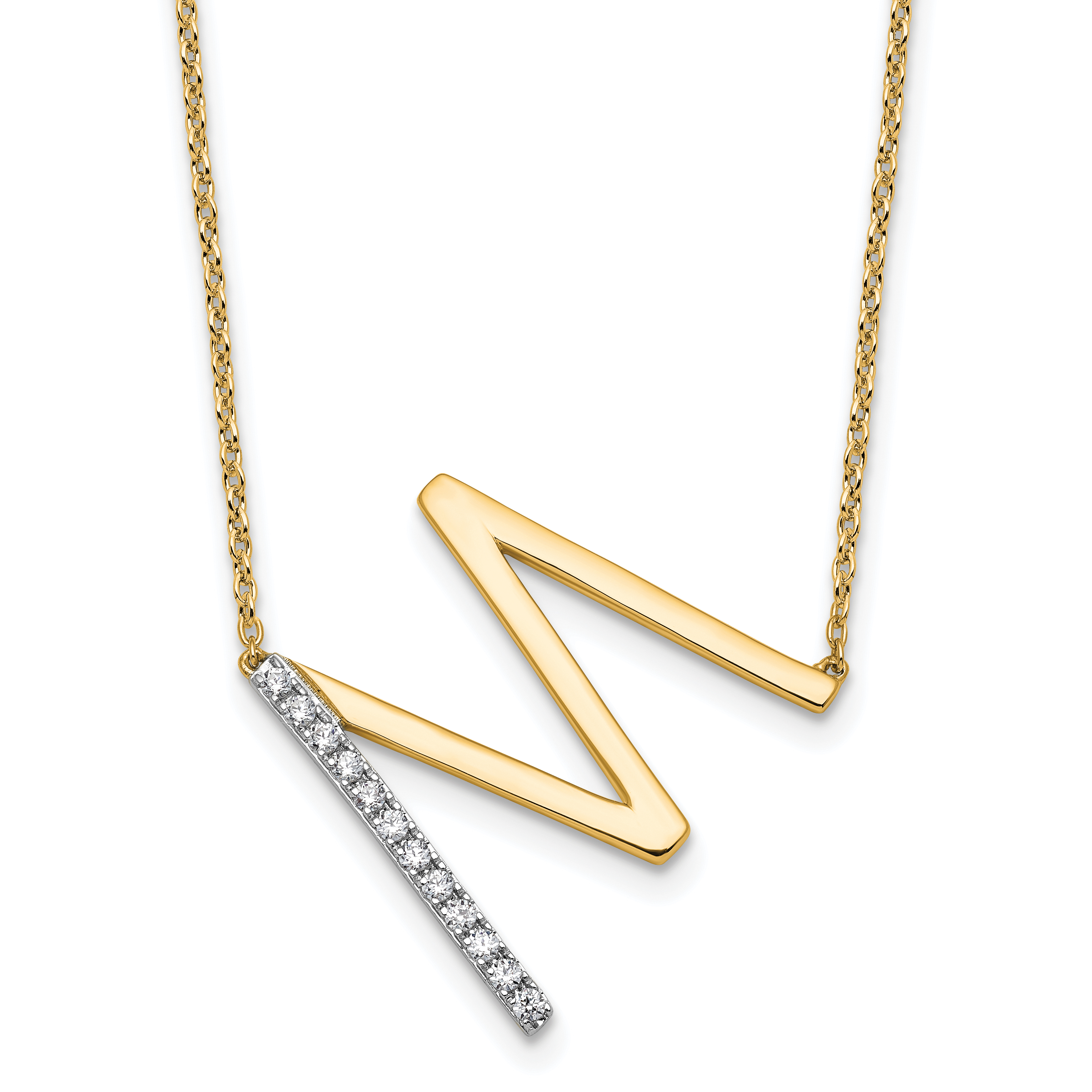 14K Sideways Diamond Initial M Necklace (PM9844M-014-YA)