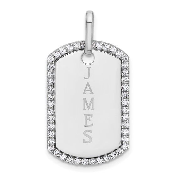 14k White Gold Personalized Diamond Dog Tag Charm