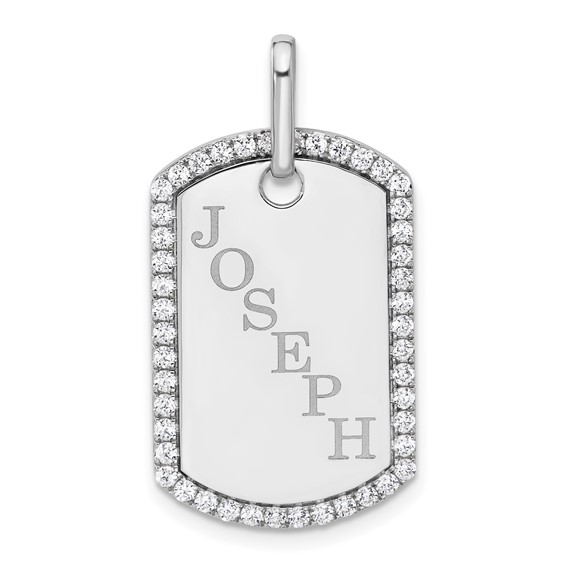 14k White Gold Personalized Diamond Dog Tag Charm