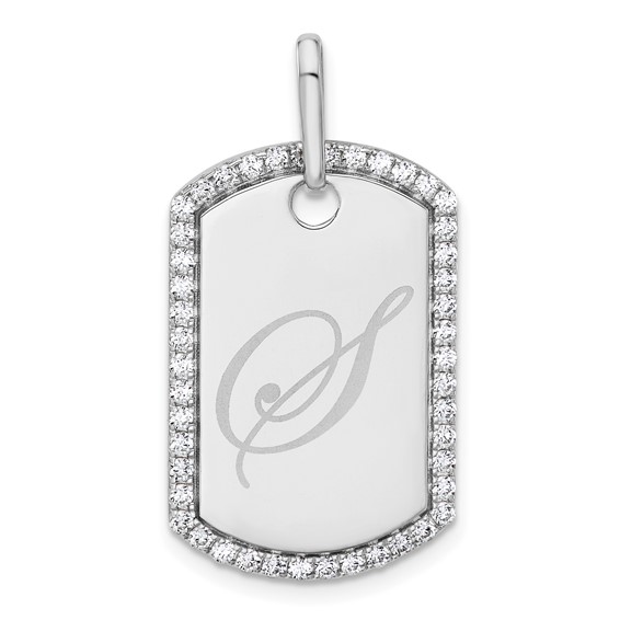 14k White Gold Personalized Diamond Dog Tag Charm