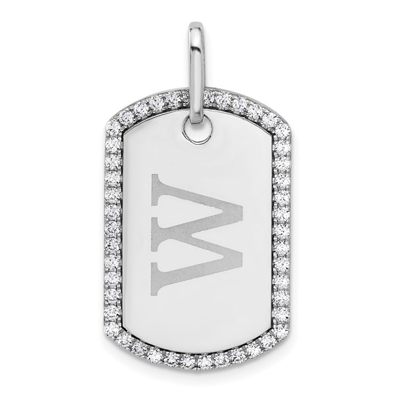 14k White Gold Personalized Diamond Dog Tag Charm