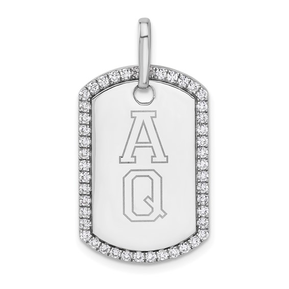 14k White Gold Personalized Diamond Dog Tag Charm
