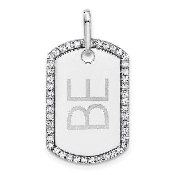 14k White Gold Personalized Diamond Dog Tag Charm