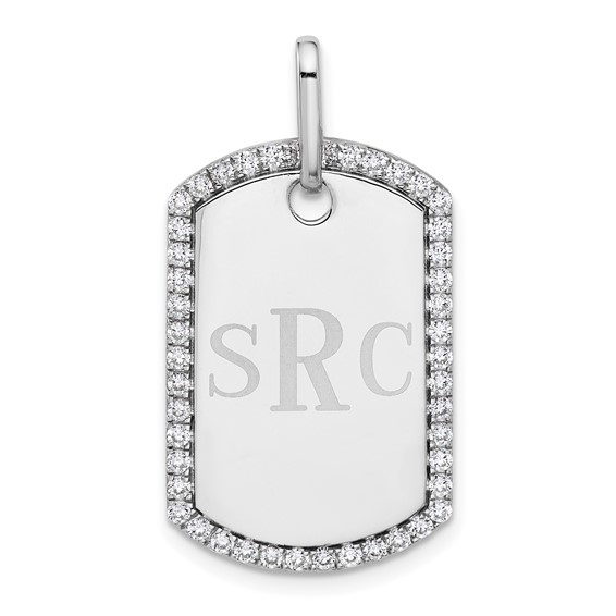 14k White Gold Personalized Diamond Dog Tag Charm