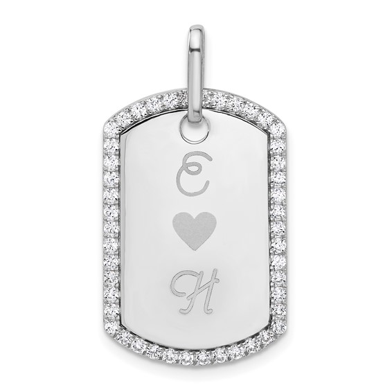 14k White Gold Personalized Diamond Dog Tag Charm