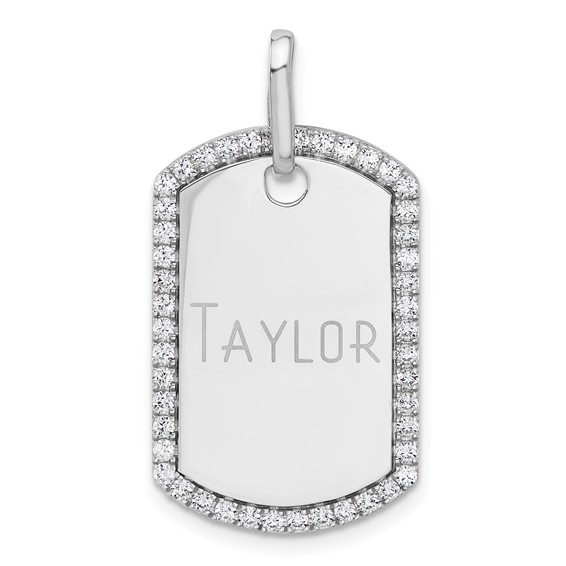 14k White Gold Personalized Diamond Dog Tag Charm