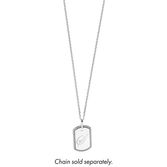 14k White Gold Personalized Diamond Dog Tag Charm