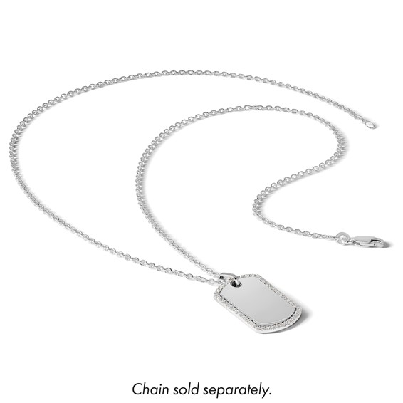 14k White Gold Personalized Diamond Dog Tag Charm