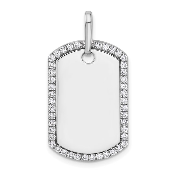 14k White Gold Personalized Diamond Dog Tag Charm