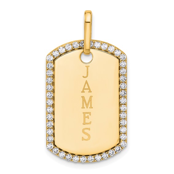 14k Yellow Gold Personalized Diamond Dog Tag Charm