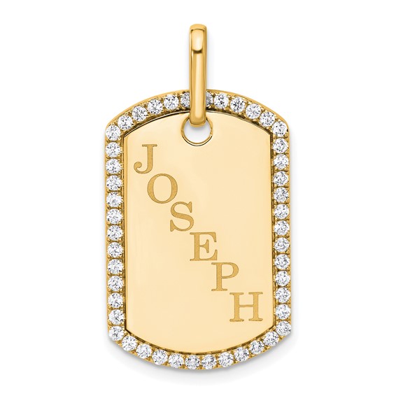 14k Yellow Gold Personalized Diamond Dog Tag Charm