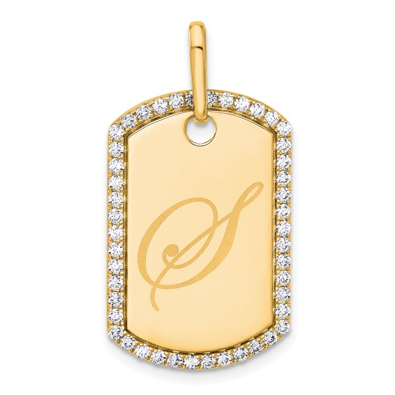 14k Yellow Gold Personalized Diamond Dog Tag Charm