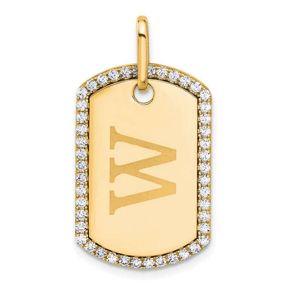 14k Yellow Gold Personalized Diamond Dog Tag Charm