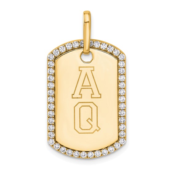 14k Yellow Gold Personalized Diamond Dog Tag Charm