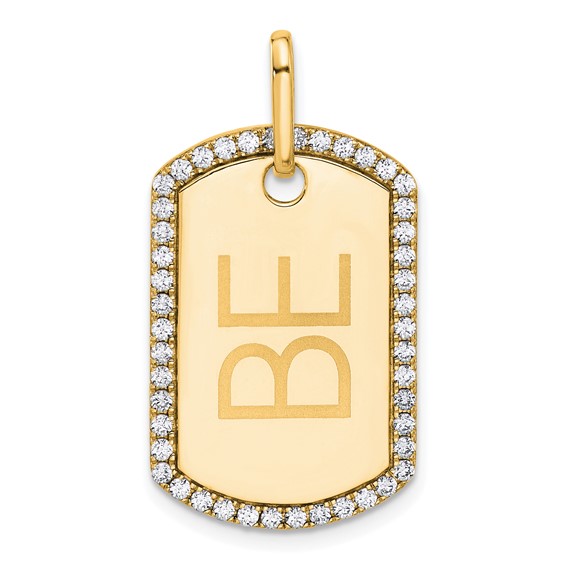 14k Yellow Gold Personalized Diamond Dog Tag Charm
