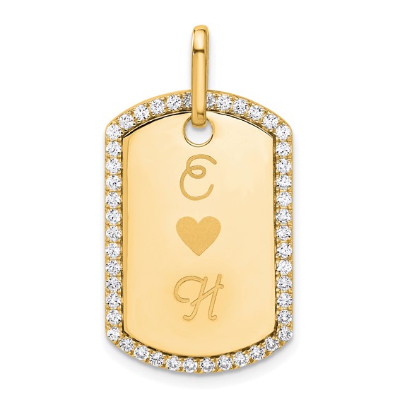 14k Yellow Gold Personalized Diamond Dog Tag Charm