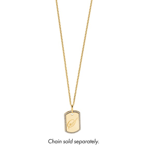 14k Yellow Gold Personalized Diamond Dog Tag Charm