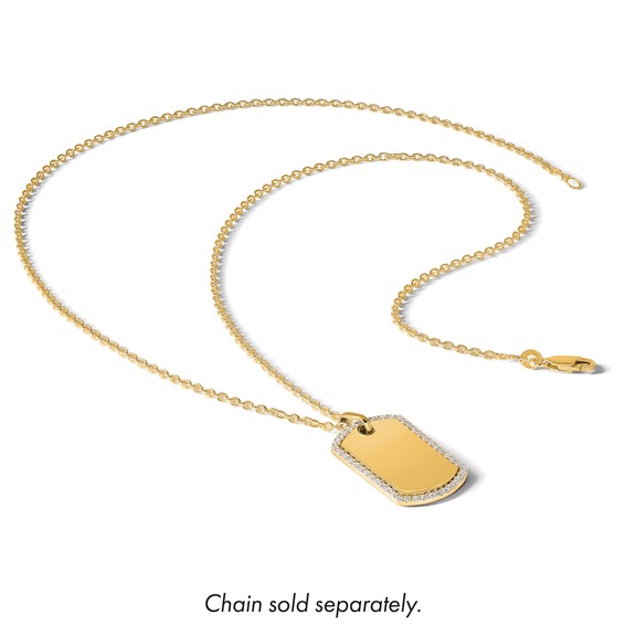 14k Yellow Gold Personalized Diamond Dog Tag Charm