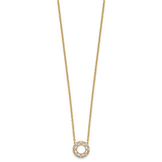 14k Polished 1/4 carat Diamond Fancy Floral Circle 18 inch Necklace