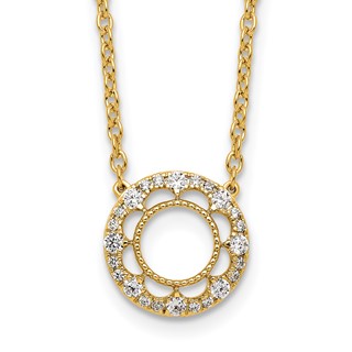 14k Polished 1/4 carat Diamond Fancy Floral Circle 18 inch Necklace