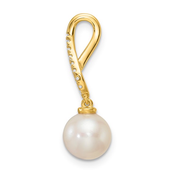 YG Sterling Silver CZ & Drop Pearl Pendant