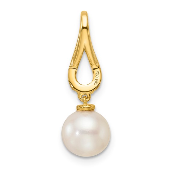 YG Sterling Silver CZ & Drop Pearl Pendant