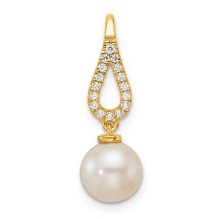 YG Sterling Silver CZ & Drop Pearl Pendant