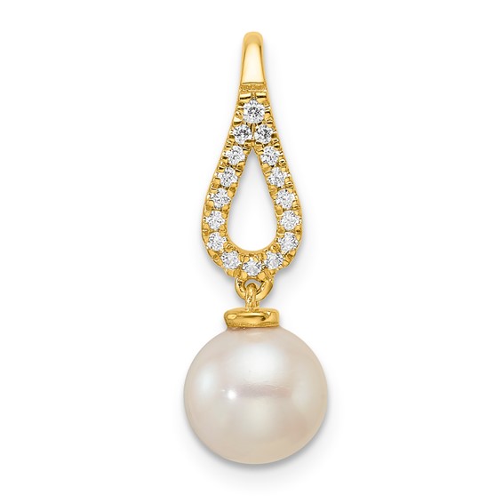 YG Sterling Silver CZ & Drop Pearl Pendant