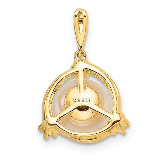 YG Sterling Silver CZ & Pearl Pendant
